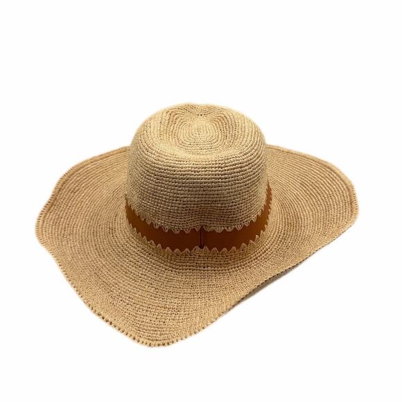 Helen Kaminski OS Acheron Adjustable Raffia Leather Wide Brim Fedora Sun Hat - Picture 6 of 10